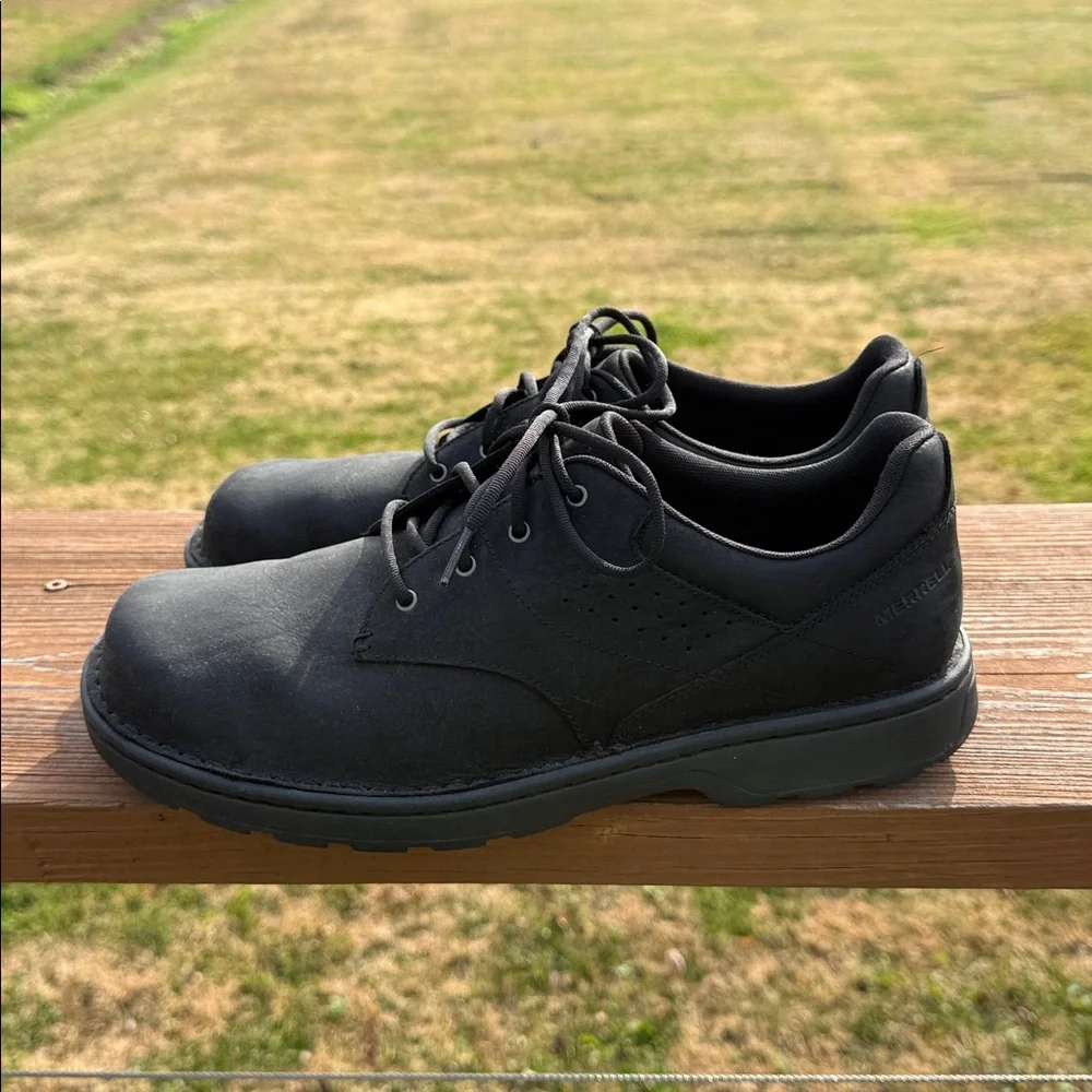 Merrell World Legend 2 Black Leather Lace Up Loafer Shoes Size 11.5 WIDE